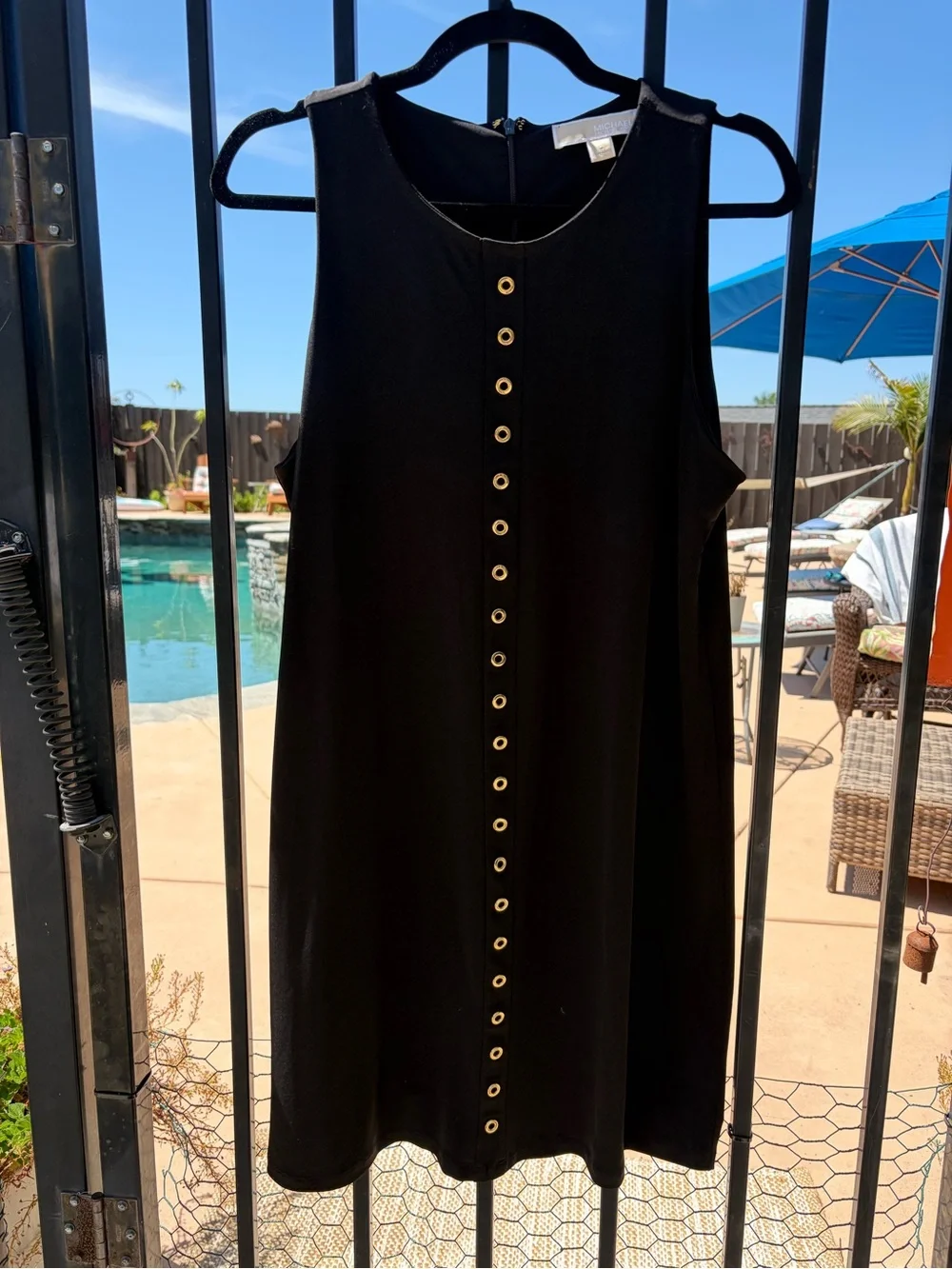 Michael Kors Black Sleeveless Eyelet-Trim Shift Dress